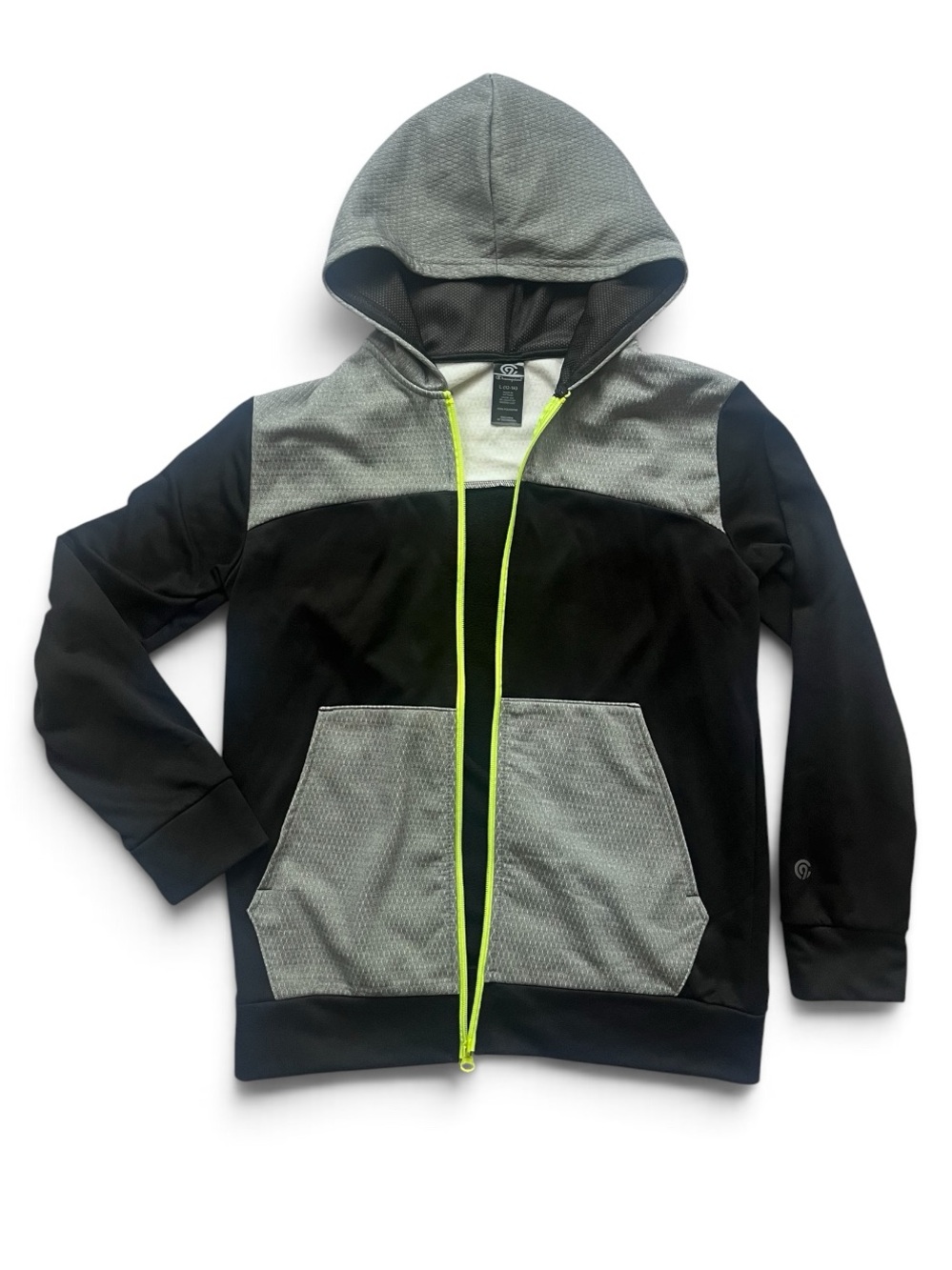 Champion Kids Black and Gray Hooded Zip-Up Jacket with Neon Accent